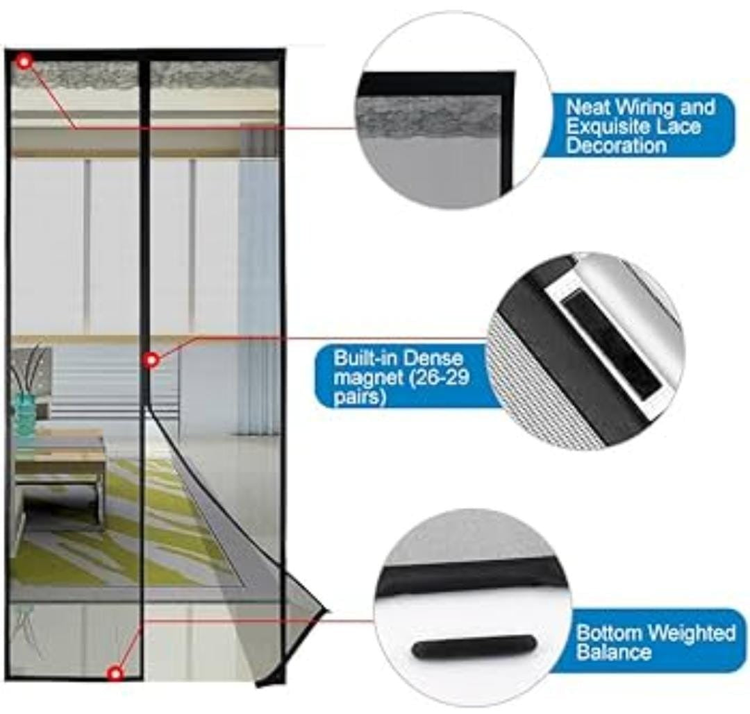 Magnetic Mosquito Mesh Door Net Automatic Self-Closing Insect Screen Curtain with Strong Magnets for Door Protection