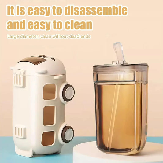 School Bus Design Kids Water Bottle with Strap – 600ml for School & Travel